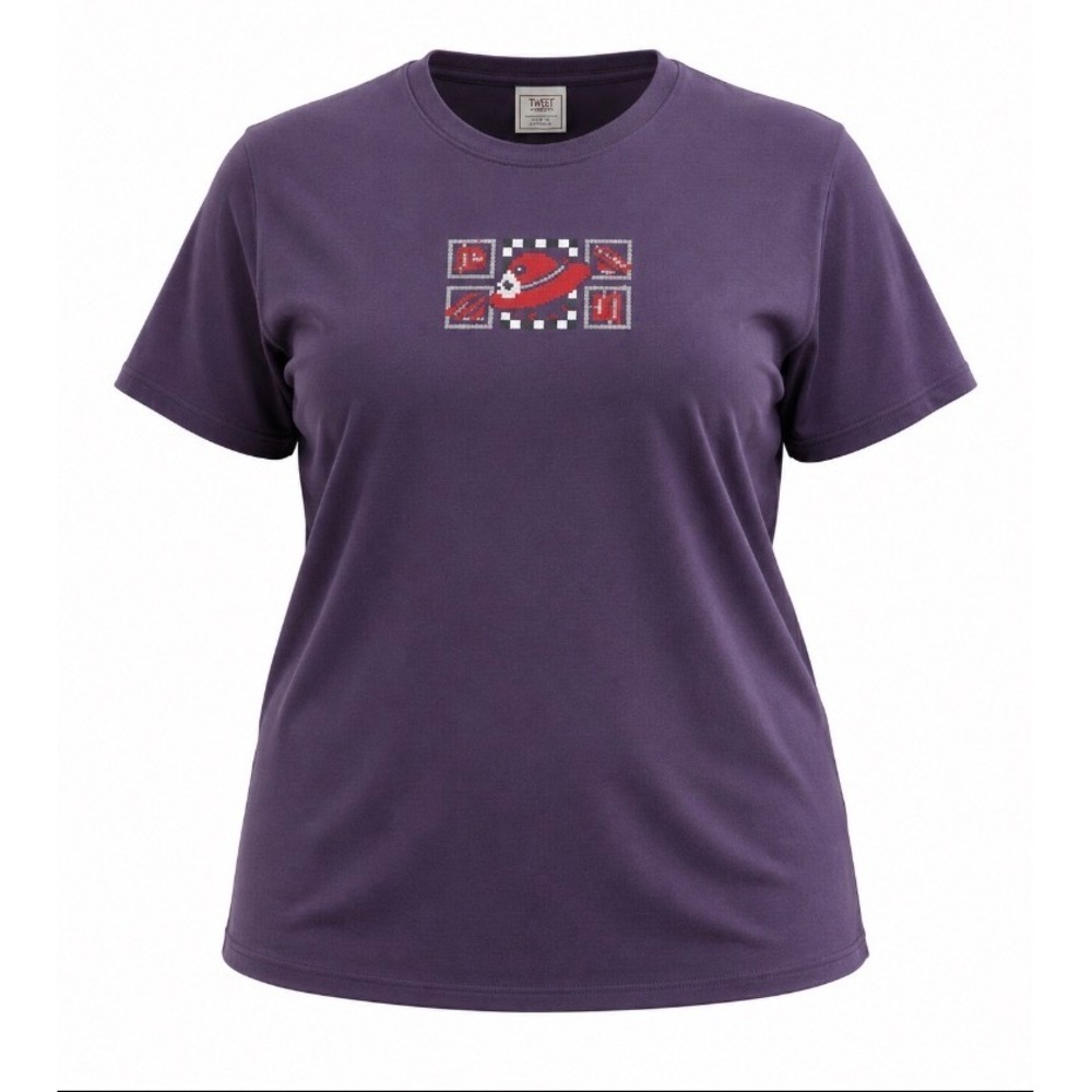 Top Stitch Morning Sun Purple T-Shirt Embroidered Red Hat Society womens XL